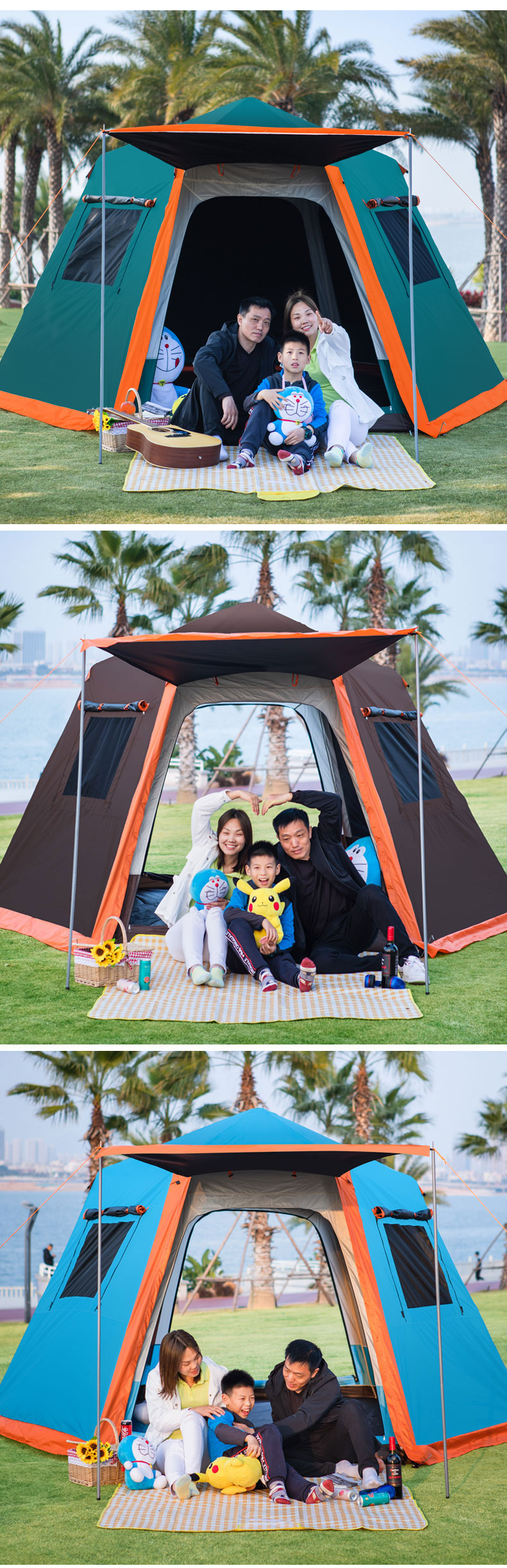 Cheap Goat Tents 330*330*198CM 4 5 Person Double Layer Aluminum Pole Waterproof 210D Thickened Automatic Camping Tent Tente De Camping   